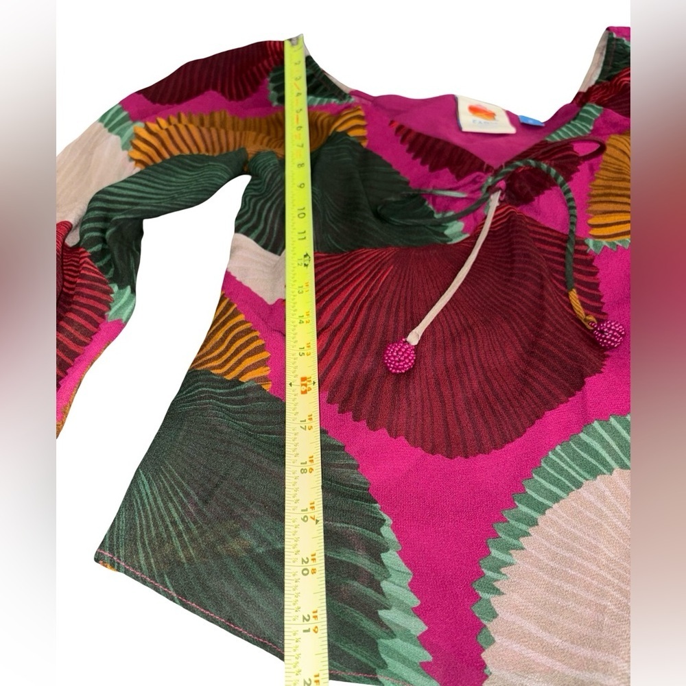 Farm Rio for Anthropologie XS Floral Puff Sleeve Top Pink Statement Blouse - Picture 7 of 9